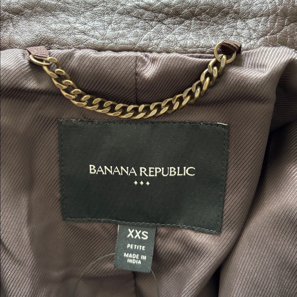 BNWT Banana Republic XXSP Dark Brown Maroon chocolate vegan Leather Jacket - Picture 9 of 10